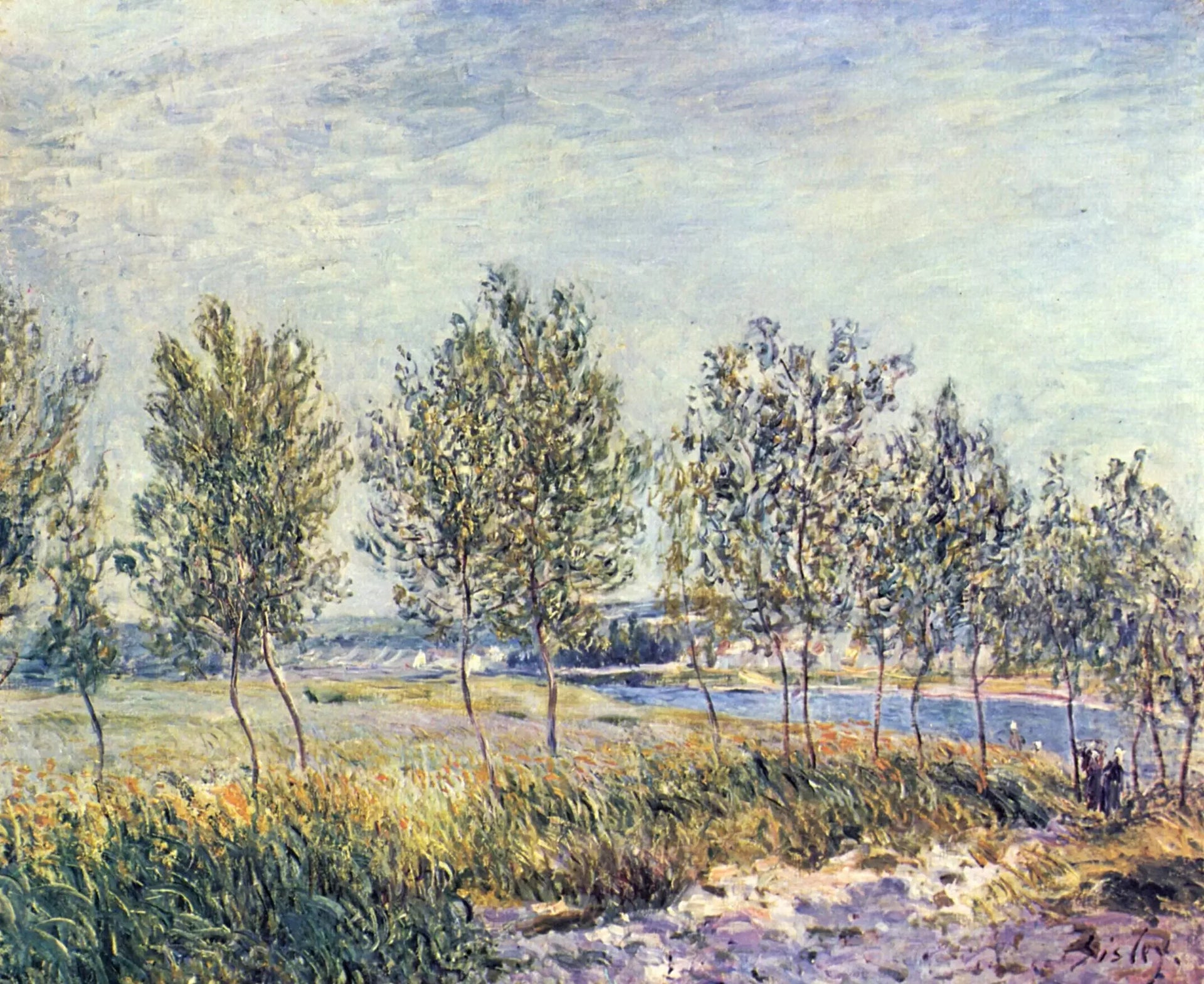 Peupliers au bord d'une rivière - Alfred Sisley image 1 reproduction de peinture à l’huile