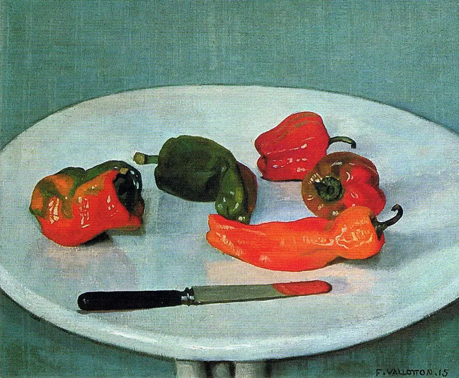 Poivrons rouges sur table ronde laquée blanc - Félix Vallotton - Alpha Reproduction