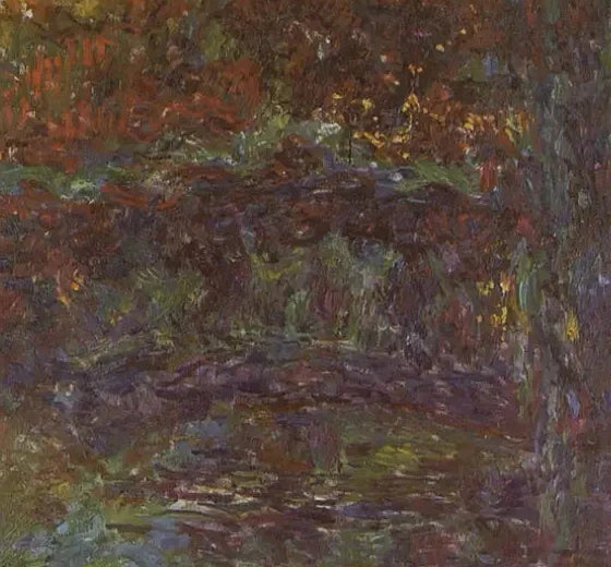Détail de l’arche sombre et de la matière dans Le Pont japonais W1924 de Claude Monet