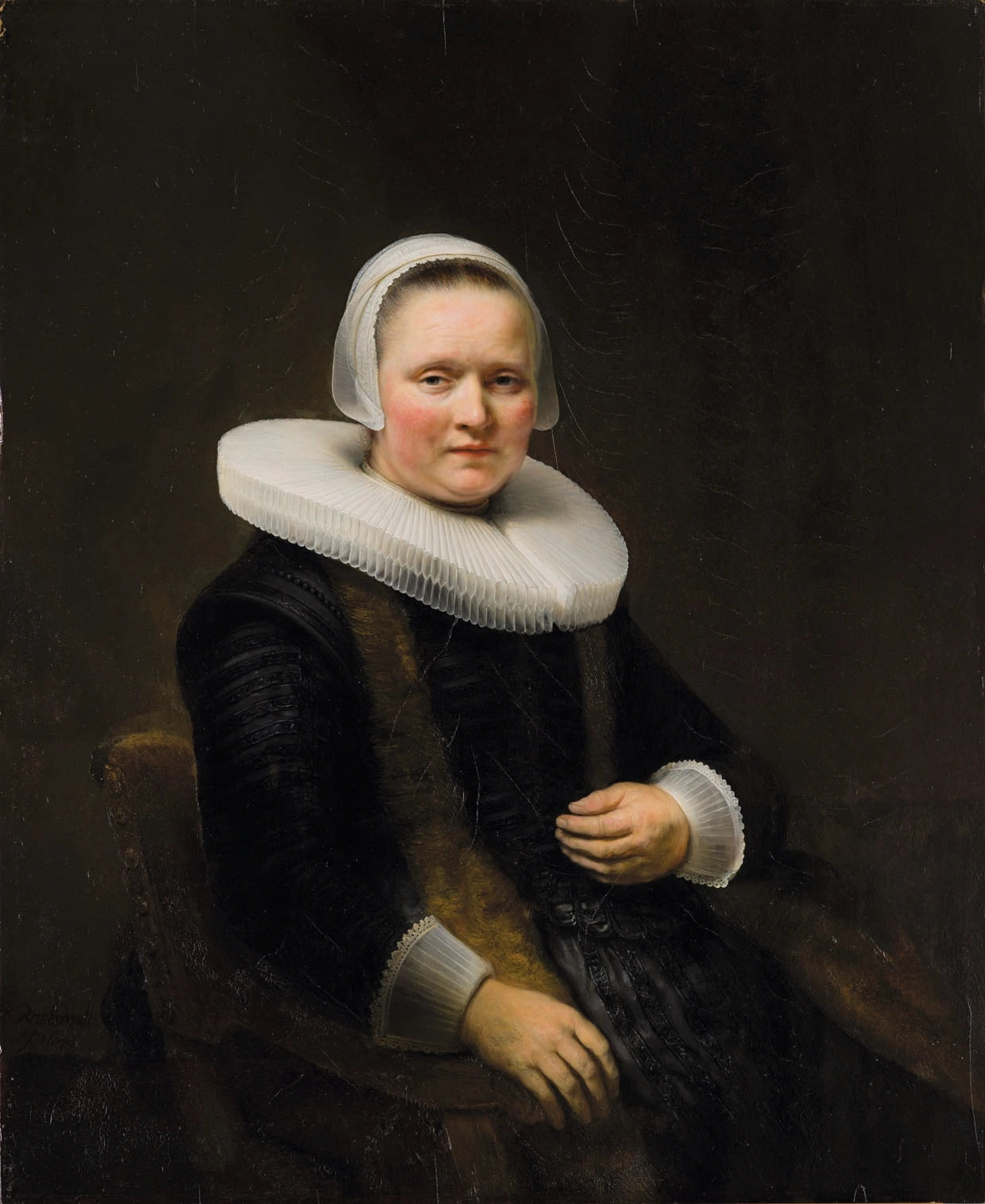 Portrait d’une femme, peut-être Anna Wijmer — Rembrandt et atelier, 1641, Collection Six
