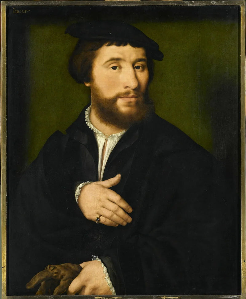 Портрет мужчины в черном, держащего в руке свои перчатки - Joos van Cleve