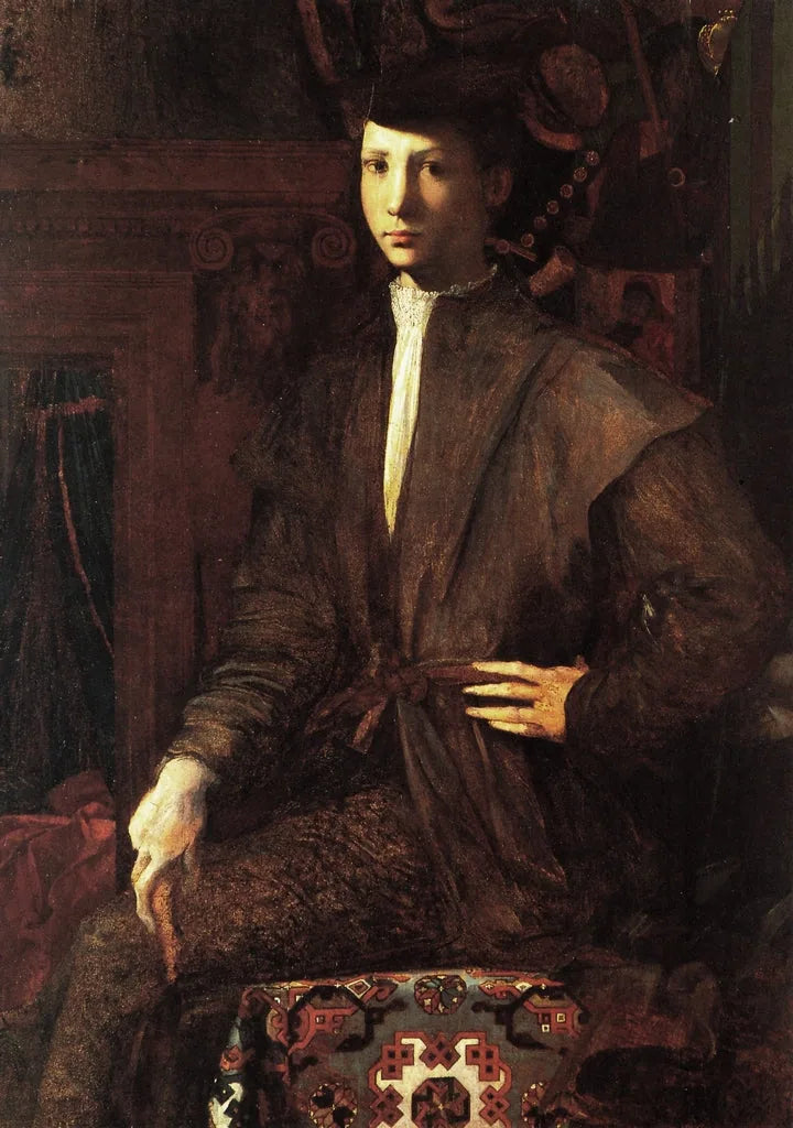 Портрет молодого человека, сидящего на ковре - Rosso Fiorentino