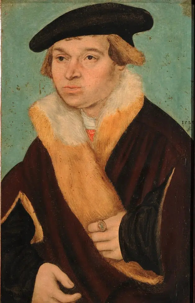 Портрет молодого мужчины с короткой стрижкой в меховом пальто свет - Lucas Cranach the Elder
