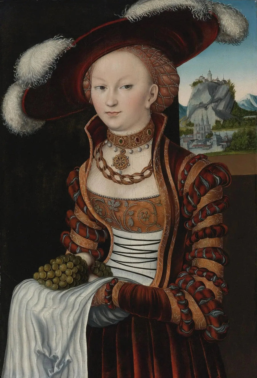 портрет молодой женщины, держащей гроздь винограда - Lucas Cranach the Elder