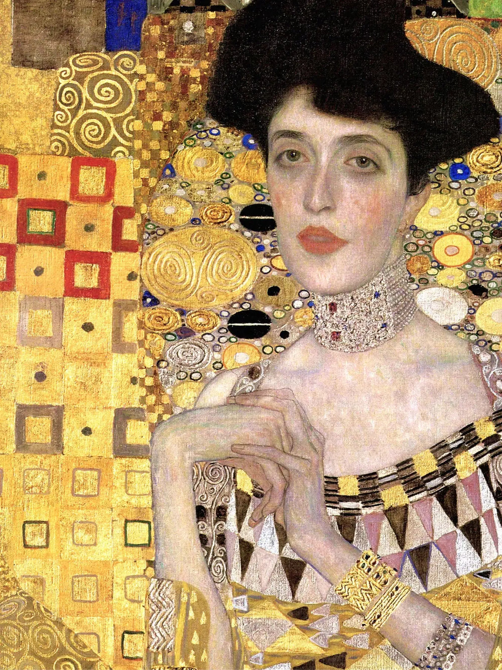 Reproduction du tableau « 👑 Portrait d’Adèle Bloch-Bauer I (Détail) – Gustav Klimt (1907) » par Alpha Reproduction en peinture à l’huile
