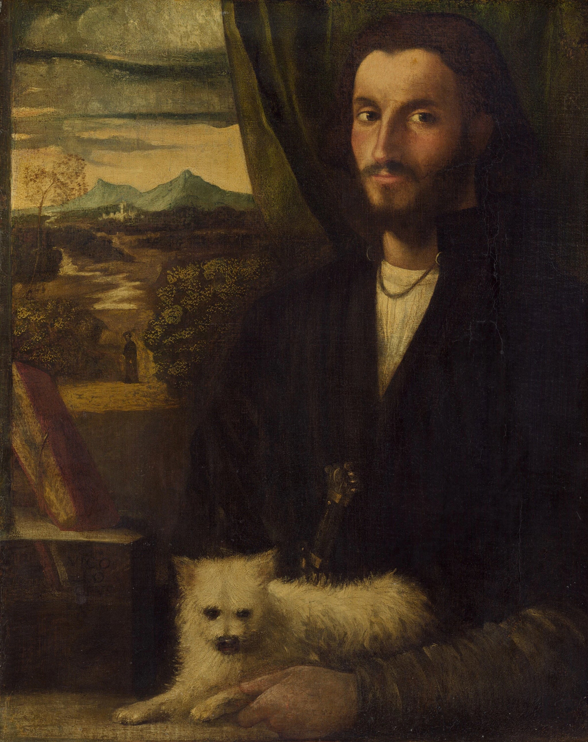 Portrait d'un homme avec un chien - Cariani