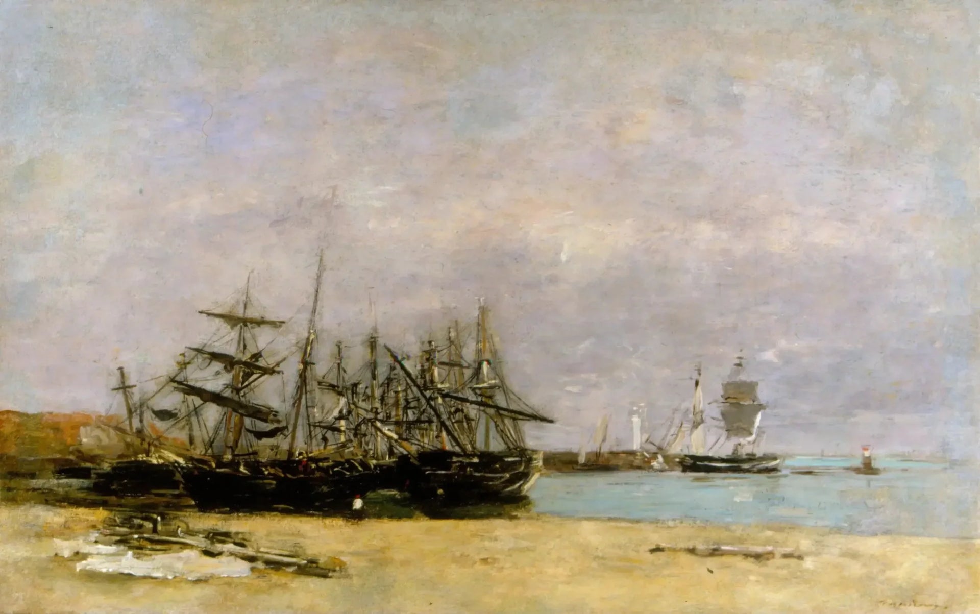 Portrieux - Navires échoués - Eugène Boudin image 1 tableau peint à l’huile sur toile