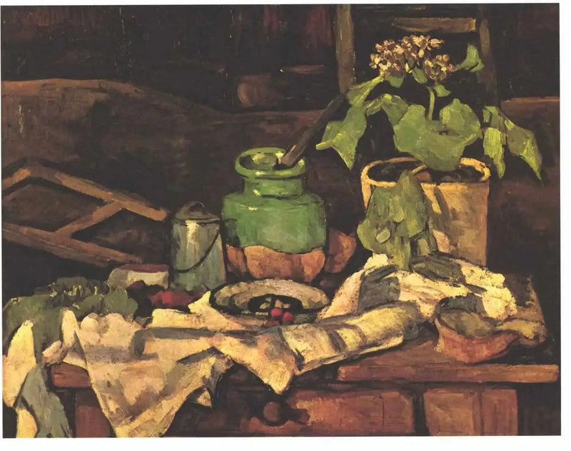 Горшок с цветами на столе - Поль Сезанн