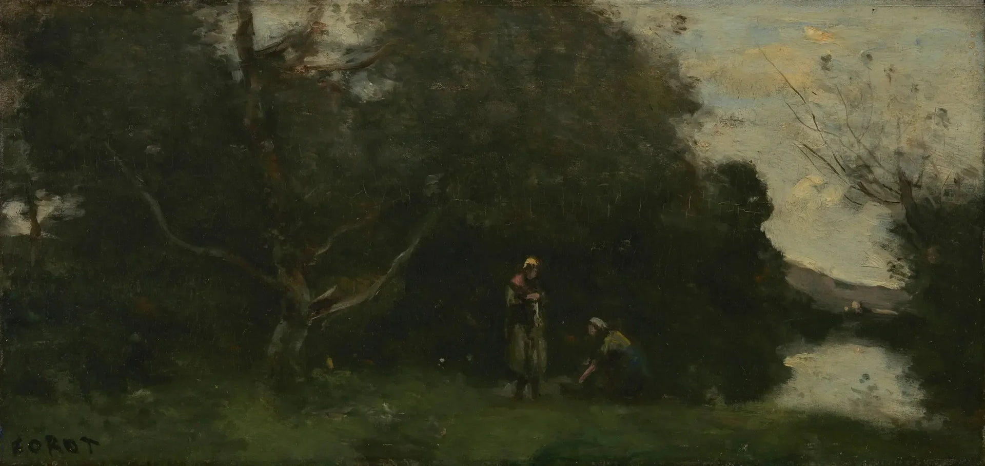Prairie au bord de l'eau - Jean-Baptiste Camille Corot image 1 copie peinte à la main à l’huile