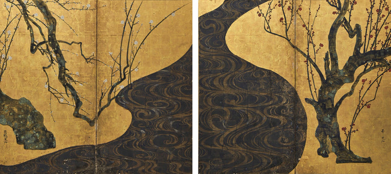 Pruniers rouges et blancs en fleurs - Ogata Kōrin