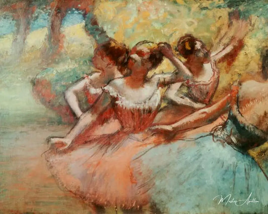 Quatre ballerines sur la scène - Edgar Degas - Reproductions de tableaux et peintures haut de gamme