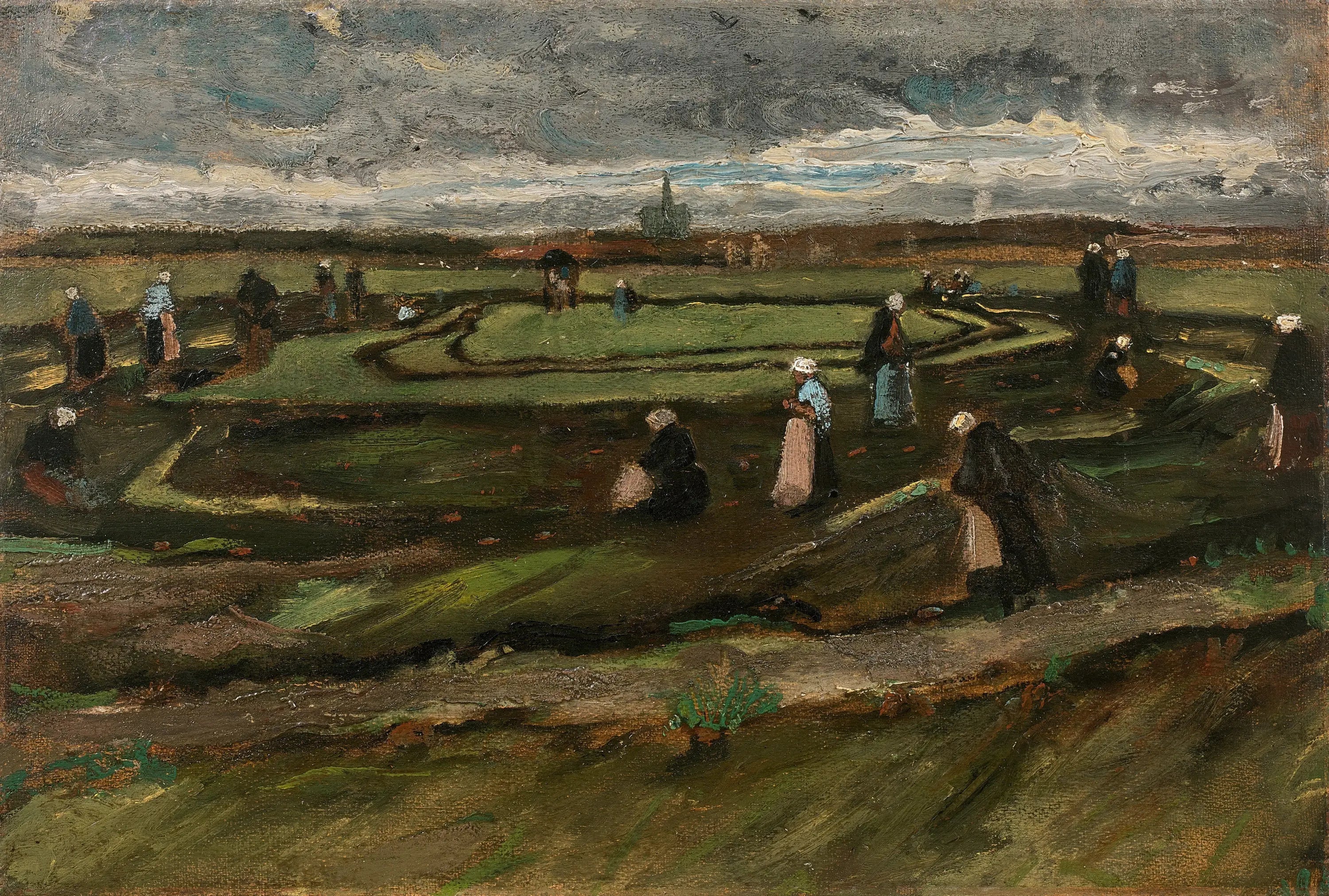 Reproduction du tableau « Raccomodeuses de filets dans les dunes - Vincent van Gogh » par Alpha Reproduction en peinture à l’huile
