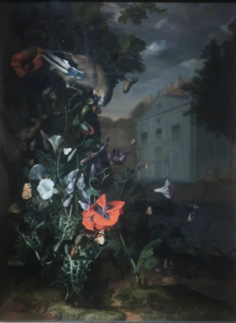 Sous-bois fleuri avec façade classique - Rachel Ruysch