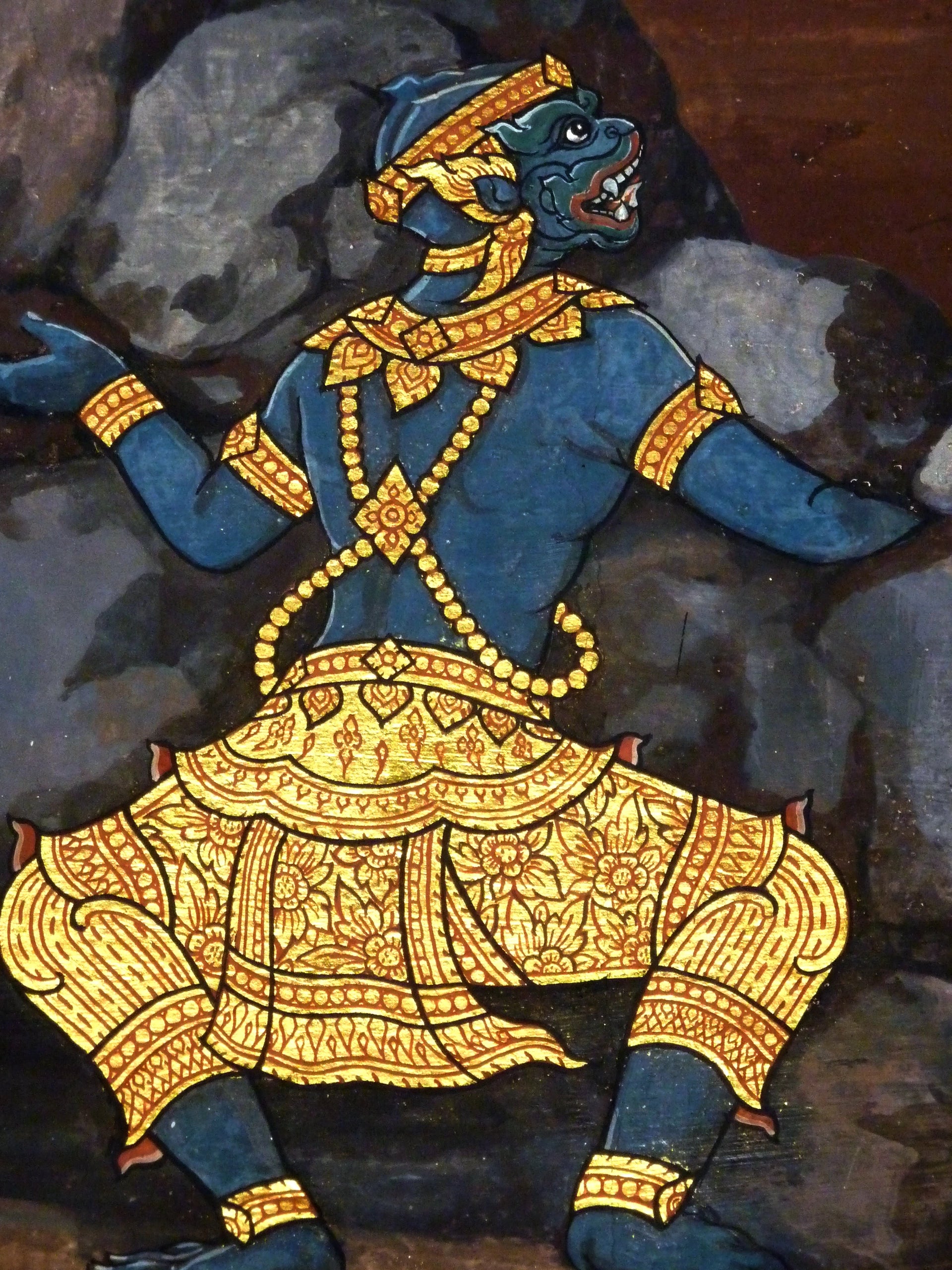 Ramakien, panneau 70 du cloître de Wat Phra Kaew, Ateliers royaux de Bangkok, fin du XVIIIe siècle, restauré depuis