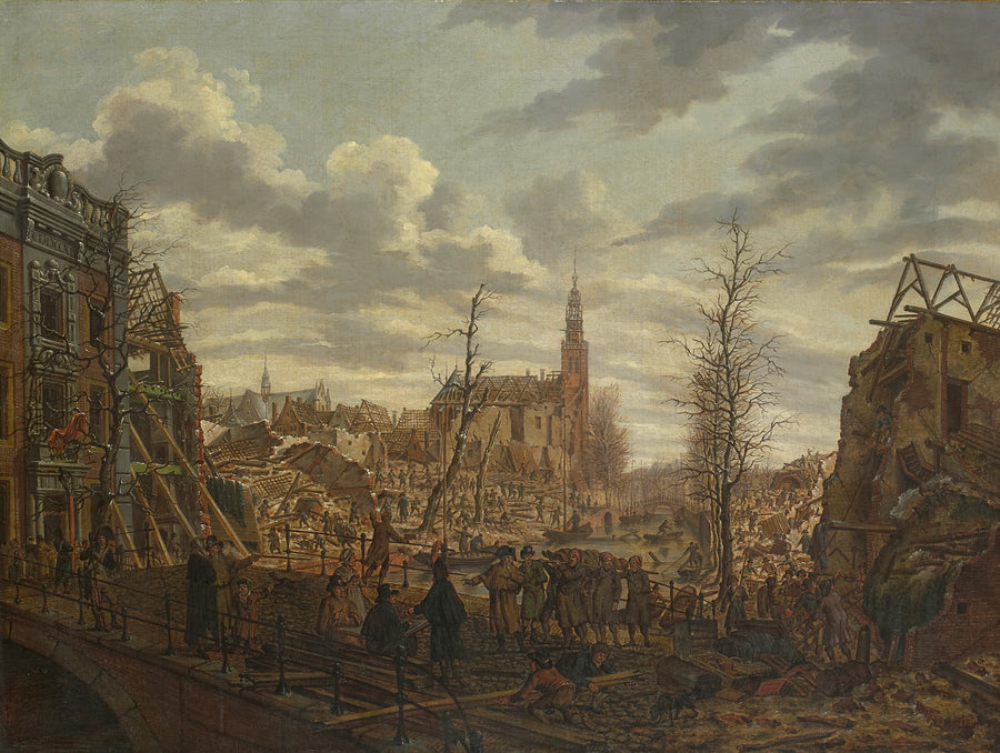 Le Rapenburg à Leiden trois jours après l'explosion du navire à poudre le 12 janvier 1807 - Johannes Rienksz Jelgerhuis