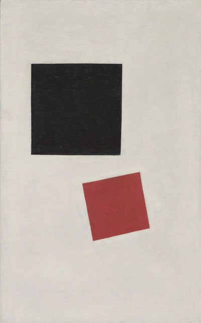 Réalisme pictural d’un garçon avec un sac à dos - Masses de couleurs dans la quatrième dimension - Kazimir Malevich