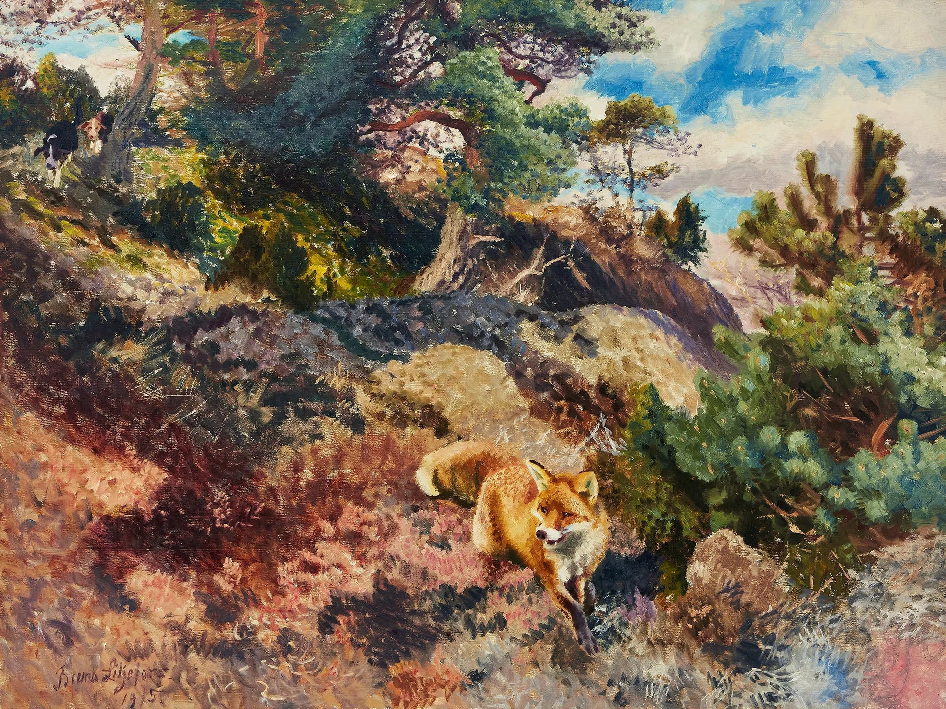 Renard chassé par des chiens de chasse - Bruno Liljefors image 1 reproduction d’œuvre d’art à l’huile