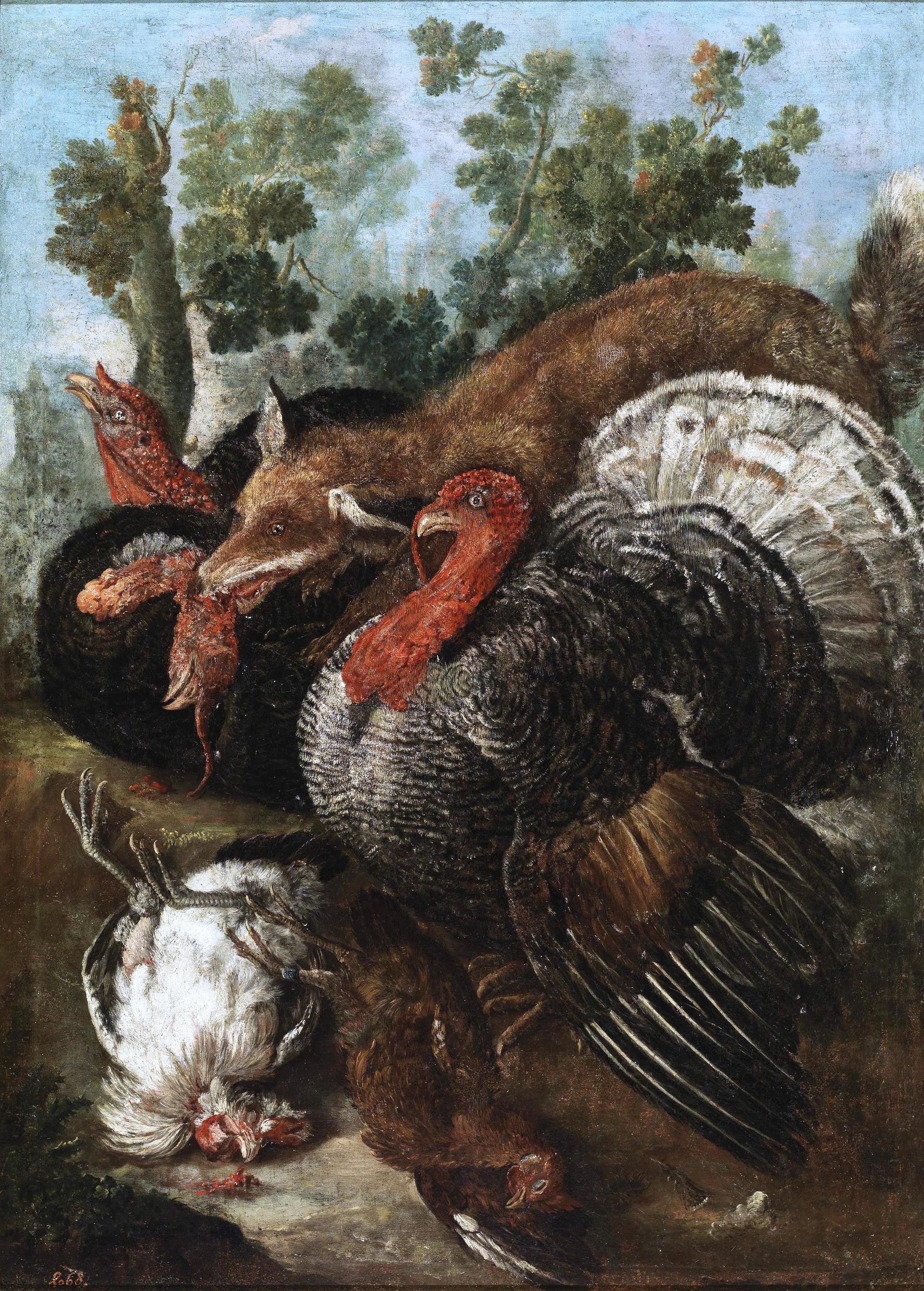 Un renard dévorant des oiseaux - Jacopo Nani