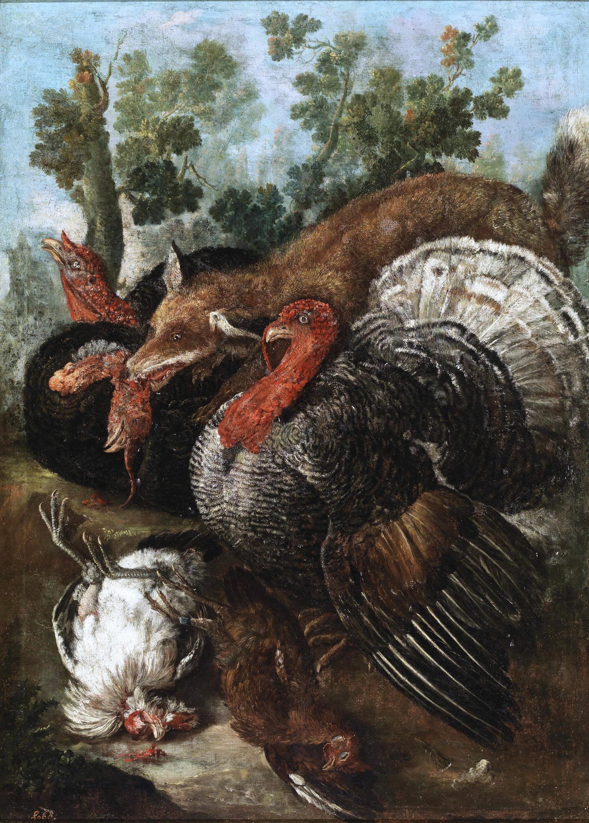Un renard dévorant des oiseaux - Jacopo Nani