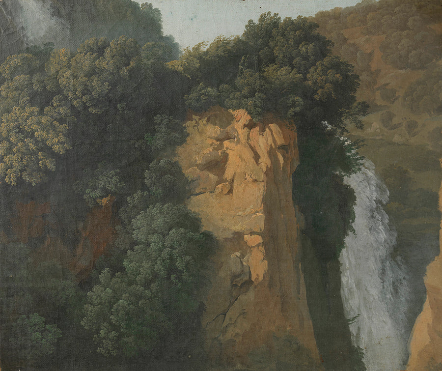 Rochers envahis par la végétation avec une cascade en Italie, peut-être près de Tivoli - Hendrik Voogd