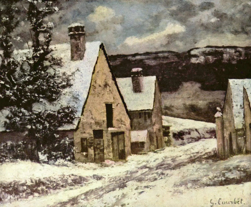 Улица деревни зимой - Гюстав Курбе