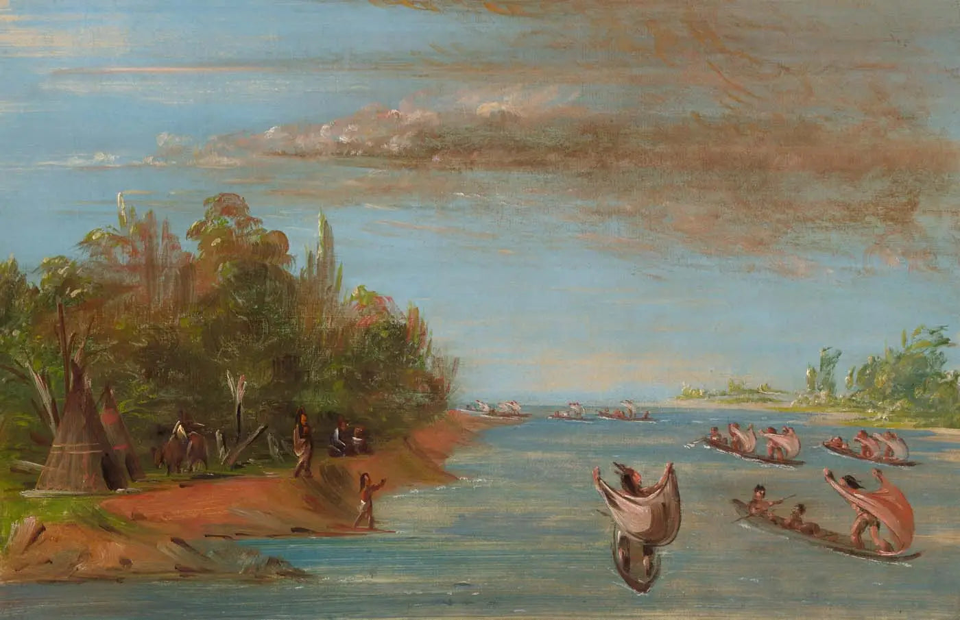 Sac et Fox naviguant en canoë - George Catlin - Alpha Reproduction