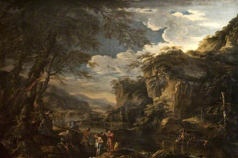 Saint Jean-Baptiste baptisant le Christ dans le Jourdain - Salvator Rosa image 1 copie peinte à la main à l’huile