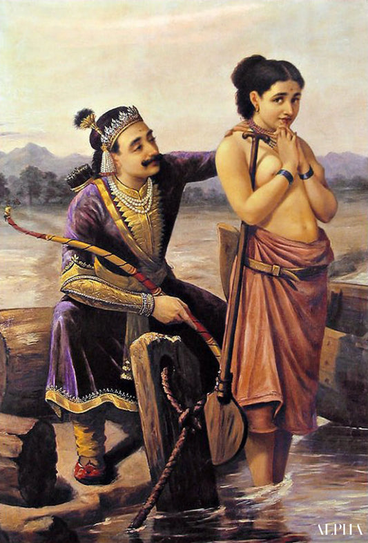 Santhanu and Matsyagandhi - Raja Ravi Varma - Reproductions de tableaux et peintures haut de gamme