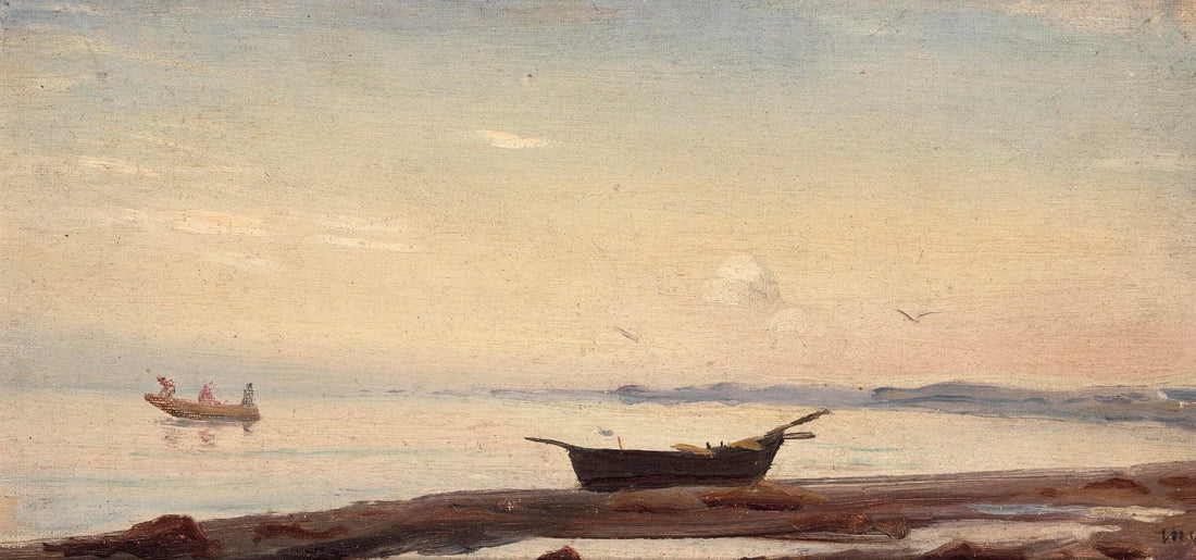Scène côtière de Skagen avec un petit bateau sur la plage. - Michael Peter Ancher