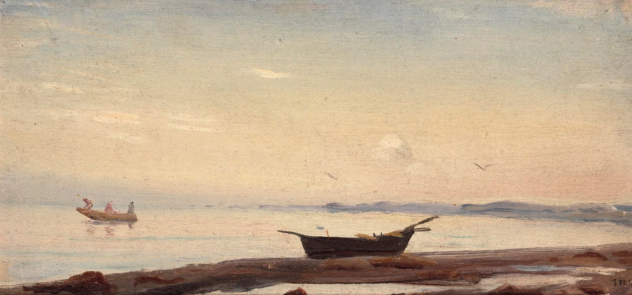 Scène côtière de Skagen avec un petit bateau sur la plage. - Michael Peter Ancher image 1 tableau peint à l’huile sur toile