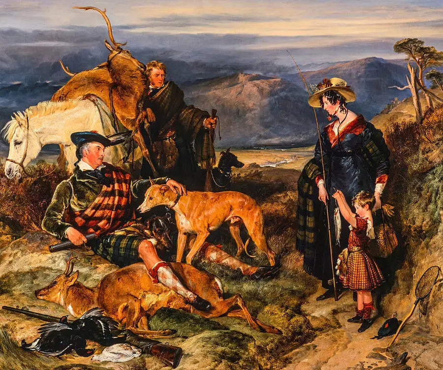 Scène dans les Highlands avec les portraits de la duchesse de Bedford du duc de Gordon et de Lord Alexander Russell