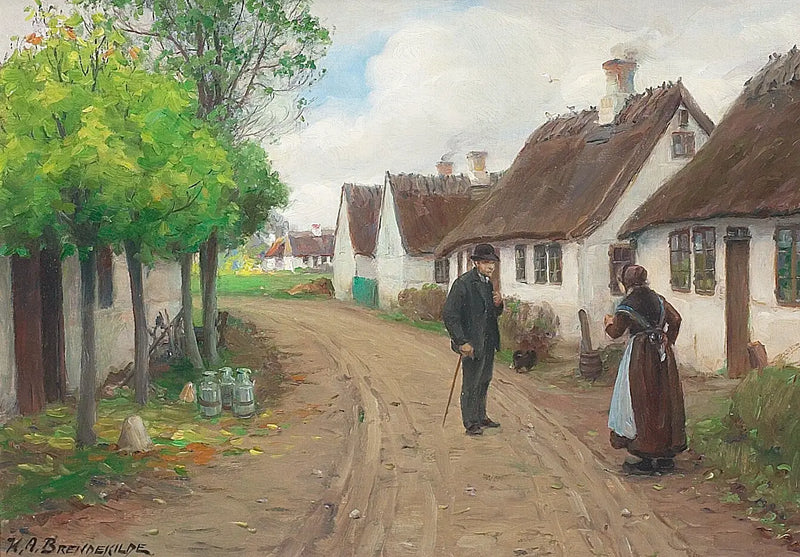 Сцена деревни из Юллинге с говорящими людьми. - Х. А. Брендекильде