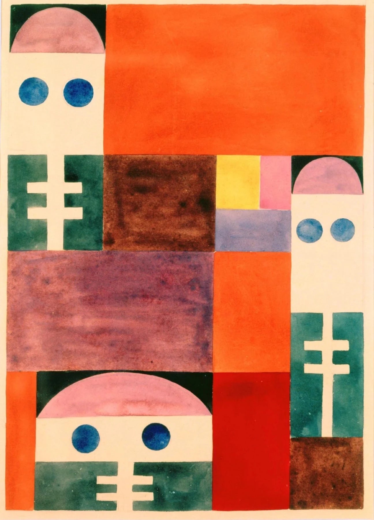 Motif abstrait (masques). Composition verticale-horizontale, peinture de Sophie Taeuber-Arp