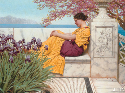 Sous la fleur qui s'accroche à la branche - John William Godward - Reproductions de tableaux et peintures haut de gamme