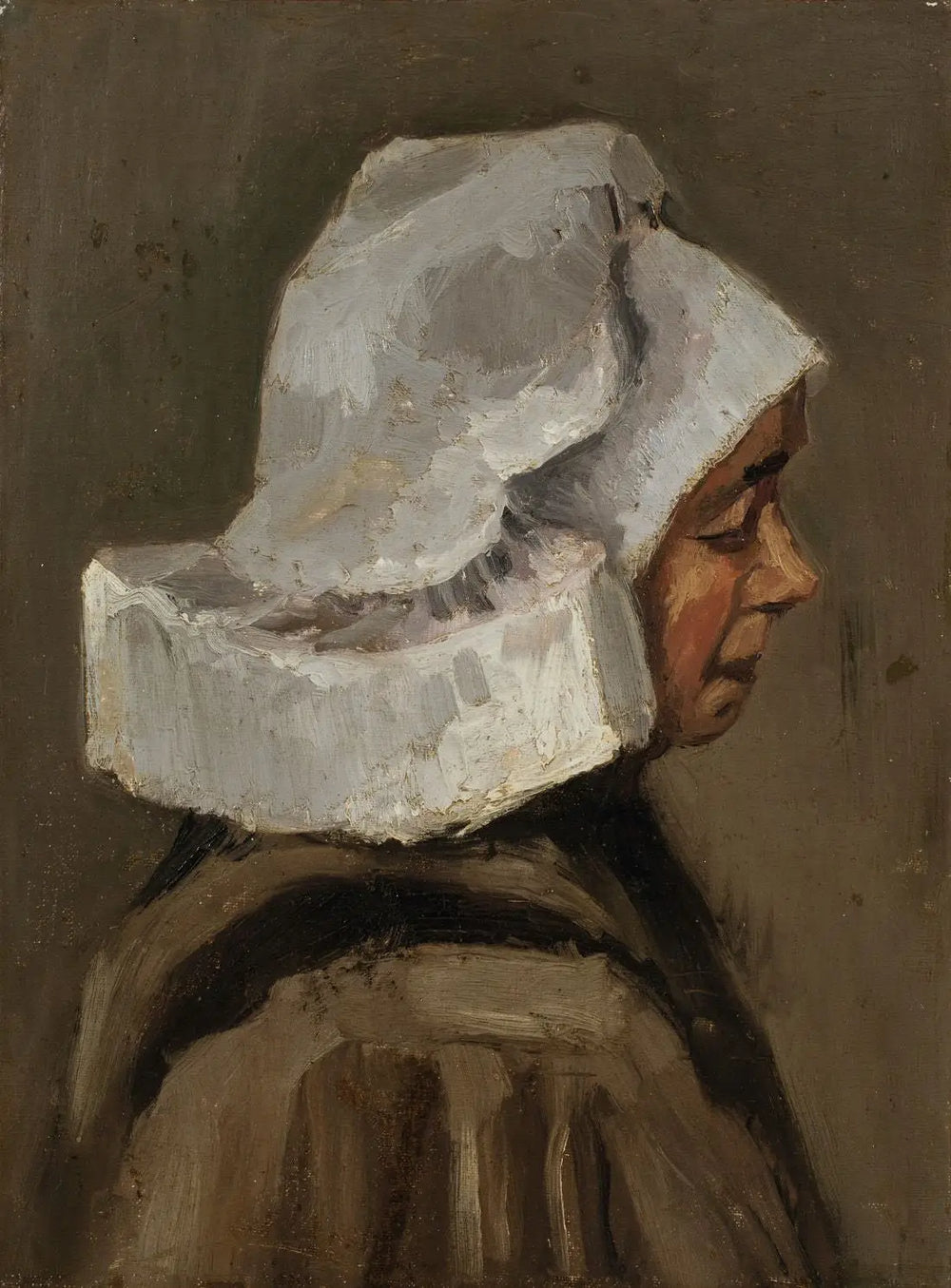 Reproduction du tableau « Tête de paysanne au bonnet blanc - Vincent van Gogh » par Alpha Reproduction en peinture à l’huile