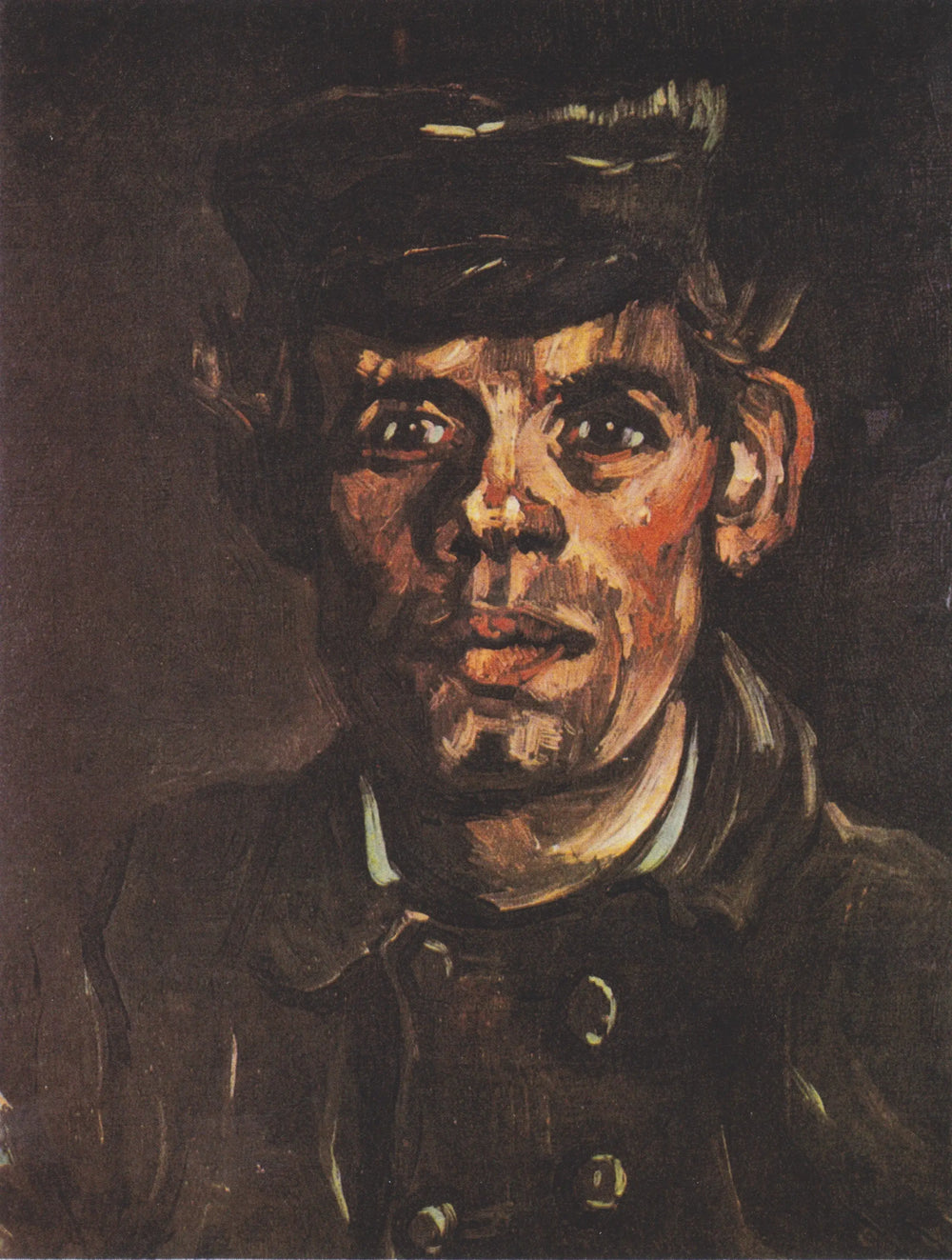 Reproduction du tableau « Tête d'un jeune paysan à la casquette à visière - Vincent van Gogh » par Alpha Reproduction en peinture à l’huile