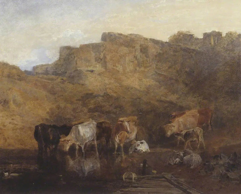 Тихая руина, скот в воде; эскиз, вечер - Дж. М. У. Тёрнер