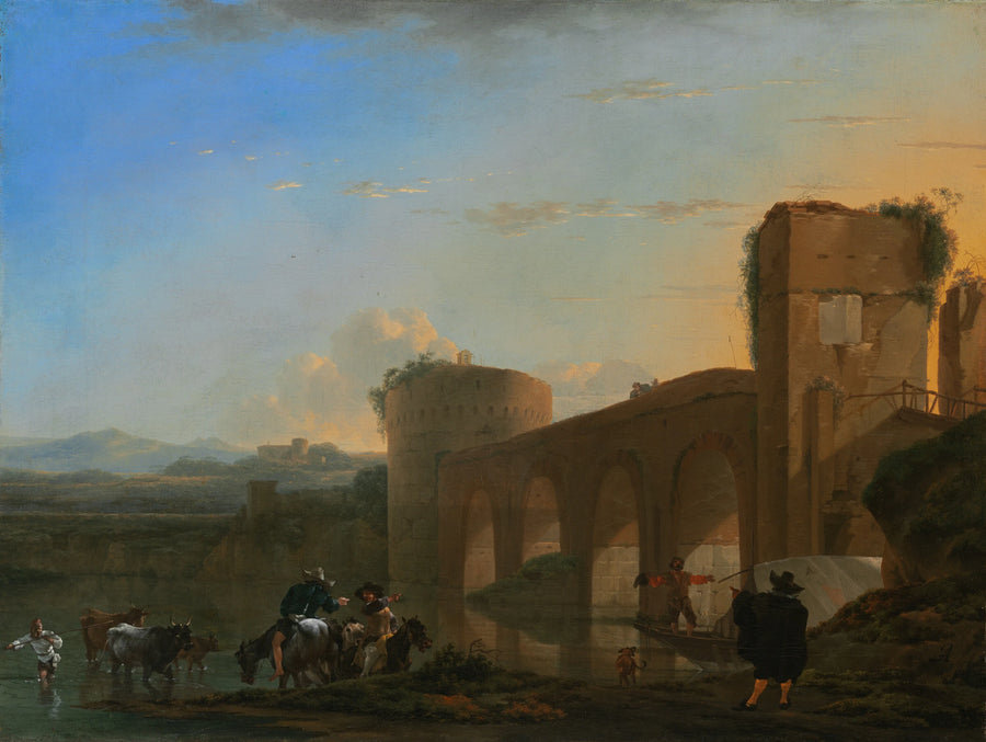 Le Tibre avec le Ponte Molle au soleil couchant - Jan Asselijn