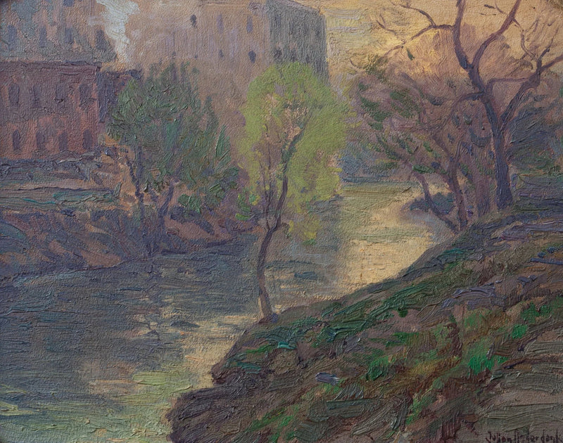 Раннее утро на реке Сан-Антонио у моста мельницы - Julian Onderdonk