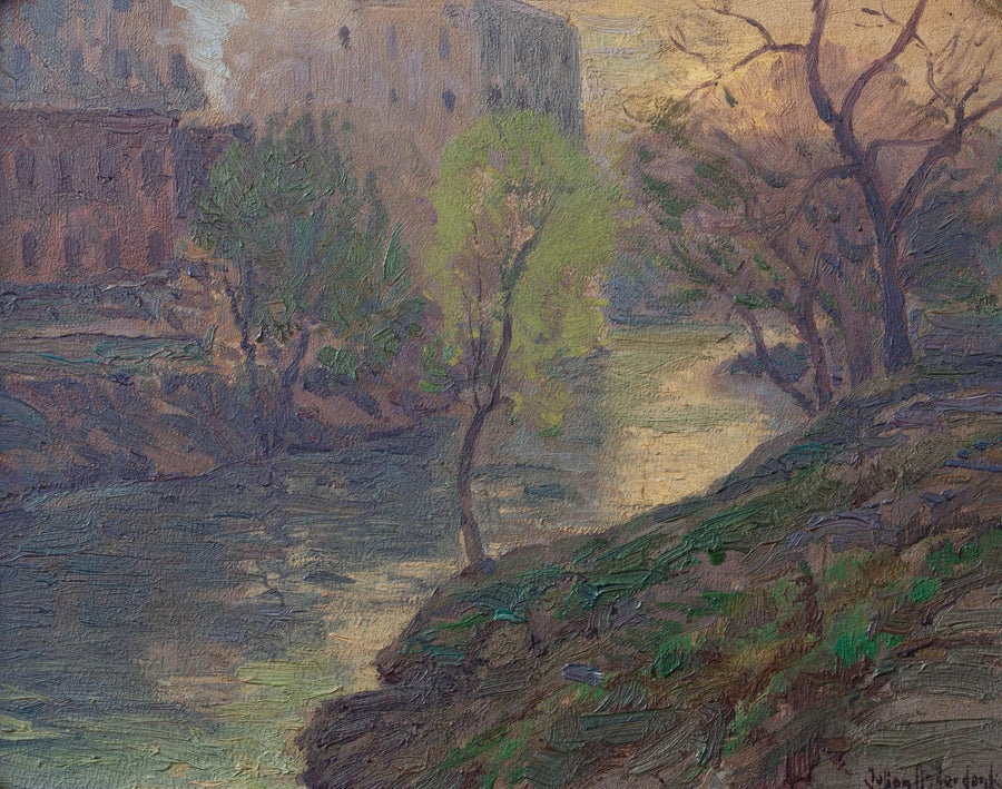 Раннее утро на реке Сан-Антонио у моста мельницы - Julian Onderdonk