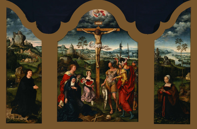 Триптих: Распятие, окружённое молящимся донатором и его супругой - Joos van Cleve