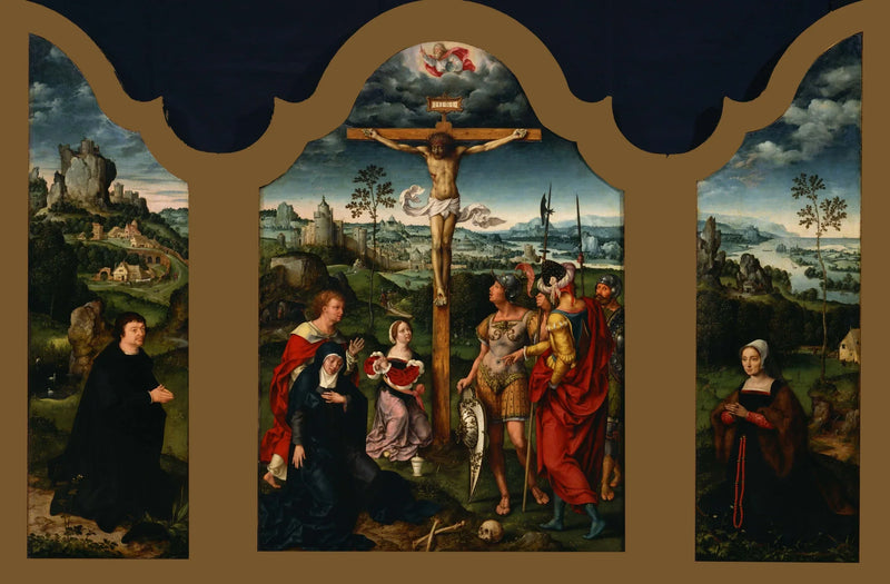 Триптих: Распятие, окружённое молящимся донатором и его супругой - Joos van Cleve