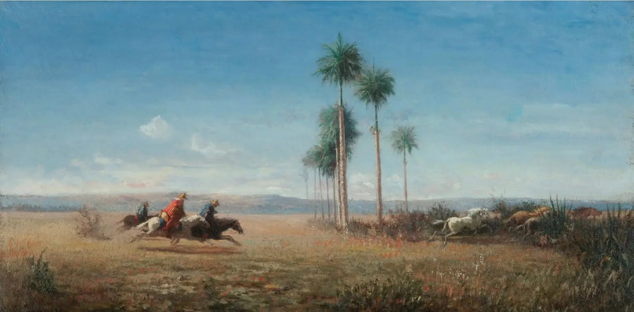 Три всадника и лошади, галопирующие по равнине (Венесуэла) - Камиль Писсарро