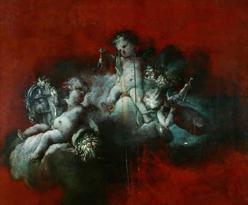 Три Купидона с знаками зодиака: Скорпион, Стрелец, Весы - Франсуа Буше