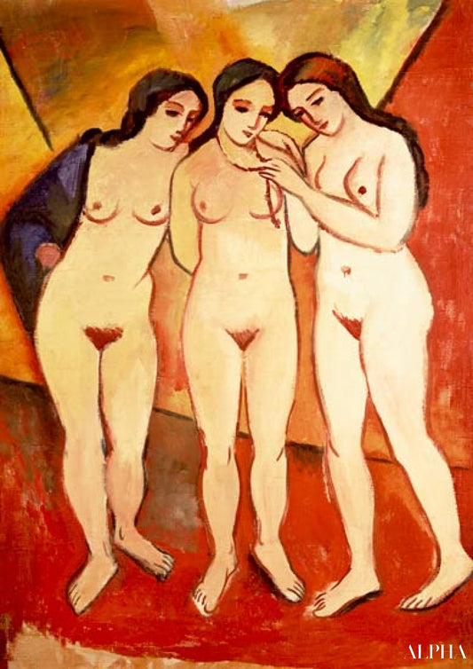 Trois filles nues (rouge et orange) - August Macke - Reproductions de tableaux et peintures haut de gamme