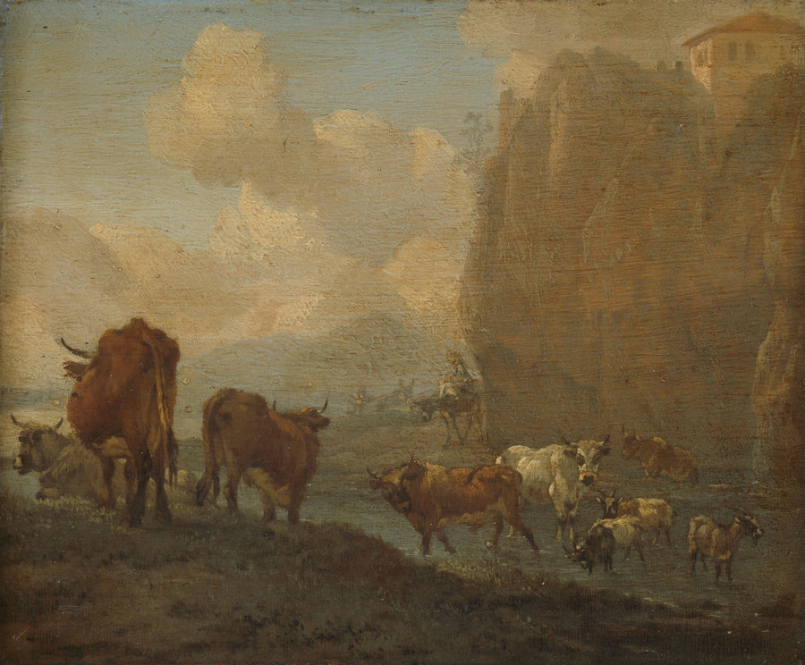Troupeau au bord d'une rivière - Willem Romeyn