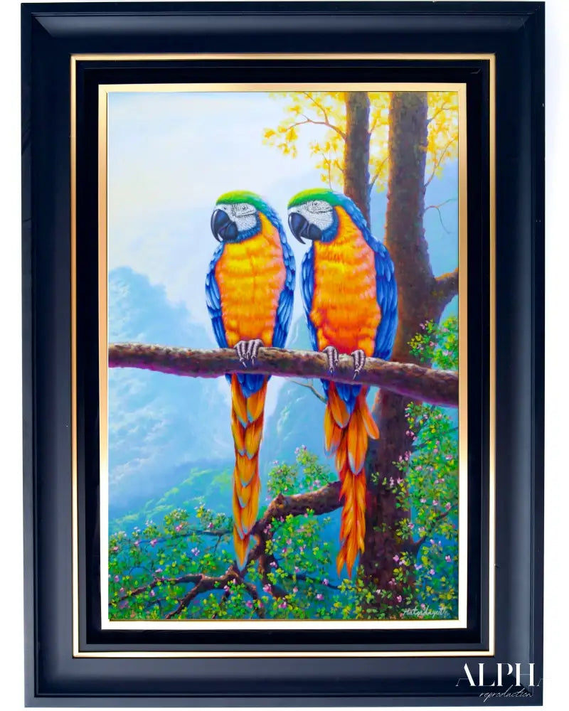 Two Macaws on a Branch - Hudsadayuth | 60 x 90 cm Reproductions de tableaux à la peinture à l’huile