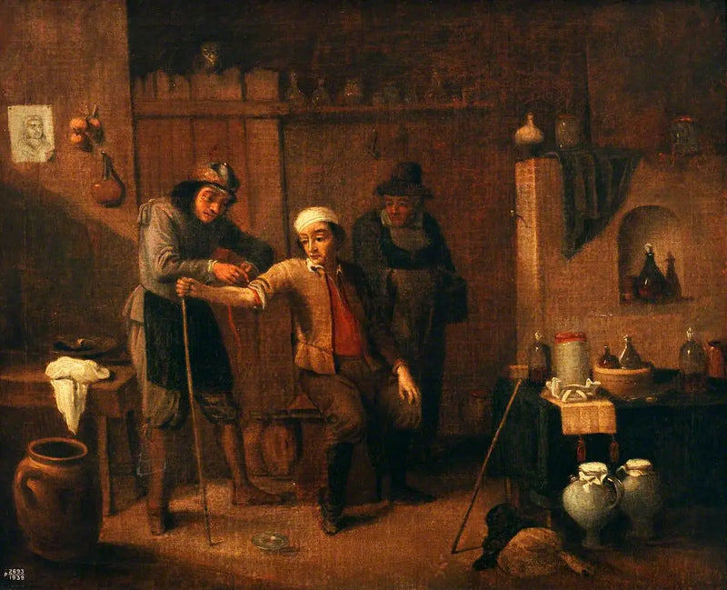 Хирург, накладывающий жгут на руку мужчины - Давид Тенирс Младший