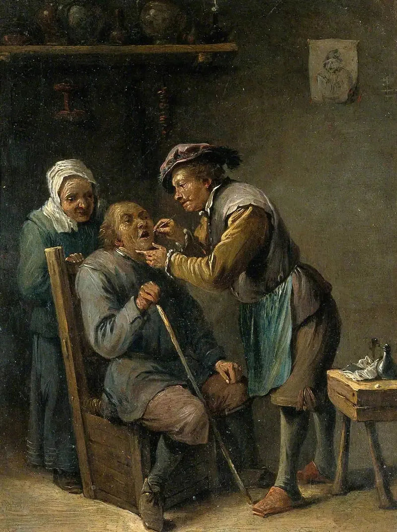 Хирург, лечащий зубы сидящего мужчины — Давид Тенье младший