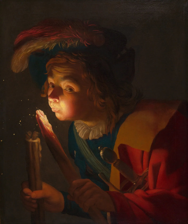 Мальчик, дующий на уголь — Gerrit van Honthorst